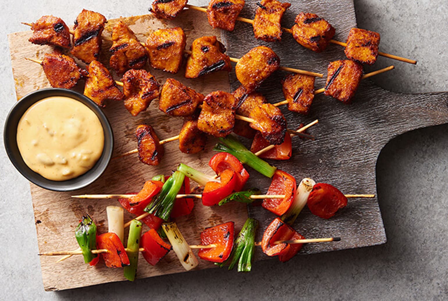 Mexican Chicken Kabobs with Chile Cheese Sauce